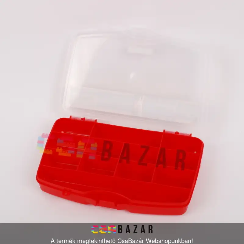 barkács doboz, tároló, doboz, 8 rekeszes, hobby tároló, horgászat, szerszámosláda, csavartartó, varró láda, tárolódoboz, kellékdoboz, horgászdoboz, barkácsláda, kelléktároló, rendszerező