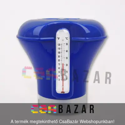 uszoda, fürdő, tó, medence, hőmérő, úszó hőmérő, vízhőmérő, tabletta, vegyszer, klór, adagoló, vegyszeradagoló, hecht, tótechnika, úszó adagoló, úszó vegyszeradagoló, úszóadagoló, klór adagoló