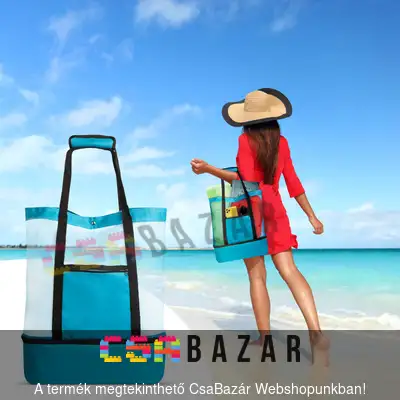 strandcikk, bevásárlótáska, táska, egyéb nyár, nyár, nyári, strand, strandolás, strandtáska, táska, víz, vízi, medence, hálós, bevásárló, bevásárlótáska, háló, hűtőtáska, hűtő, hűtőrekesz, termo, thermo, zöld, nylon, patnettel, patentes, cipzár, cipzáros, cipzárral