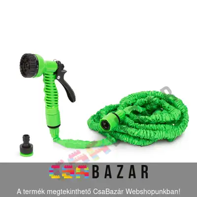 flexibilis locsolótömlő, zsugorodós tömlő, 15 m tömlő, 1/2”, 3/4”, gyors csatlakozó, slag, locsolócső, locsoló cső, xhose