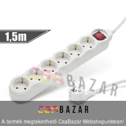 Hálózati elosztó 6 aljzattal, kapcsolóval 1,5m