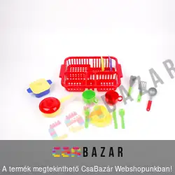 Gyerek edényszárító, edényekkel
