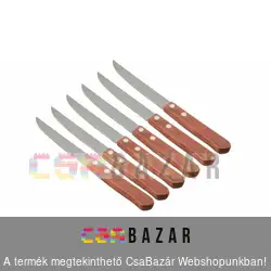 11 cm-es pengehosszúságú recézett, fa nyelű késkészlet - steak kés - 6 db