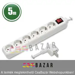 Hálózati elosztó 6 aljzattal, kapcsolóval 5m