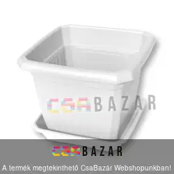 Négyszögletes fehér virágcserép alátéttel 50 cm-es