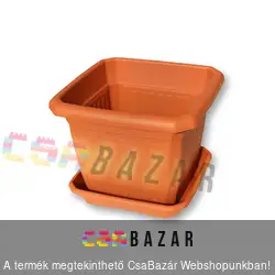 Négyszögletes terrakotta virágcserép alátéttel 30 cm-es