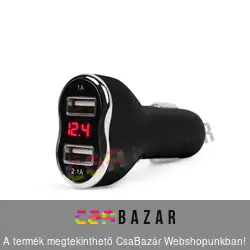 Autós szivargyújtó adapter 2 x USB, feszültségmérővel és árammérővel fekete