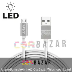 USB LED töltőkábel - MicroUSB 1m szövet adatkábel fehér