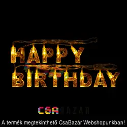 Születésnapi LED-es fényfüzér arany - Happy Birthday 2 m 13 LED - 2 x AA