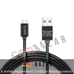 USB LED töltőkábel - MicroUSB 1m szövet adatkábel fekete