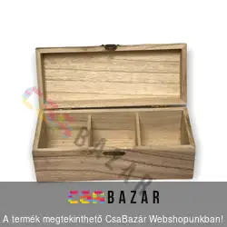 Teafilter tartó doboz - 3 rekeszes teli tetővel 20 x 8 x 8 cm natur fa