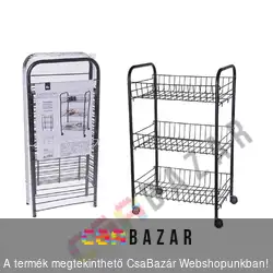 Gurulós polc 3 részes fém fekete