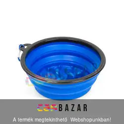 Összenyomható etetőtál, kutyatál - habzsolásgátlóval - kék - 1000 ml