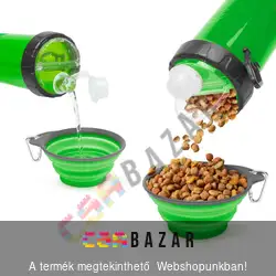 Összenyomható kutyatál itató kulaccsal - zöld