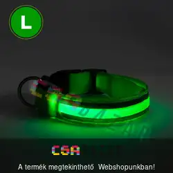 Világítós kutya nyakörv L-es méret - zöld - USB-s tölthető
