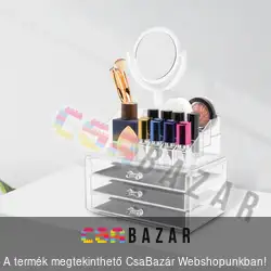 Kozmetikai rendszerező, ékszertartó - tükörrel - átlátszó