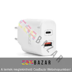 Hálózati adapter USB + Type-C 20 watt - gyorstöltő - fehér