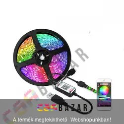 RGB LED szalag 5 m - USB - mobiltelefonos távirányítással