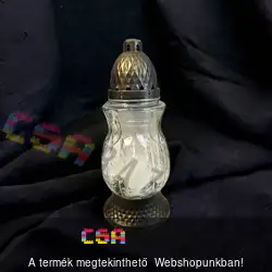 Üveg mécses nagy fehér 27 cm antikolt fedeles