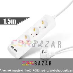 Hálózati elosztó 3 aljzattal + 2 USB-vel 1,5m