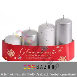 Glamours adventi gyertya 4 db-os lépcsős fehér, ezüst metál - vegyes csomag