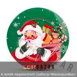Karácsonyi tálca fém - mikulás, zöld 33 cm