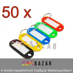 Színes, műanyag, feliratozható kulcsjelölő biléta - 50 db / csomag vegyes színek