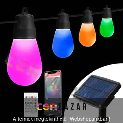 Szolár ledes fényfüzér 15 db RGB LED - 6,5 m - bluetooth kapcsolattal