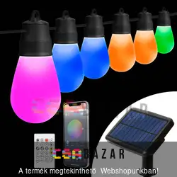 Szolár ledes fényfüzér 30 db RGB LED - 13 m - bluetooth kapcsolattal