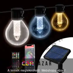 Szolár ledes fényfüzér 15 db fehér LED - 7,5 m - bluetooth kapcsolat