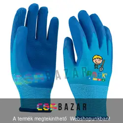 Gumírozott kerti kesztyű gyerekeknek 4-es méret - farmer mintával kék színben