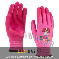 Gumírozott kerti kesztyű gyerekeknek 3-as méret - kutyus mintával rózsaszín színben