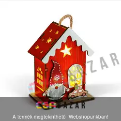 Karácsonyi világítós fa házikó manóval melegfehér - 2 féle