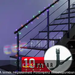 200 Led-es Fényfüzér 10 m színes - kültérre is - 220-240V - 6W - zöld kábel