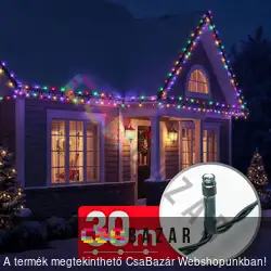 600 Led-es Fényfüzér 30 m színes - kültérre is - 220-240V - 6W - zöld kábel