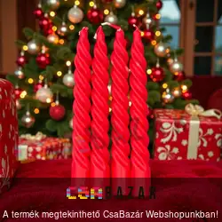 Karácsonyi csavart díszgyertya 4 db-os piros 20 cm