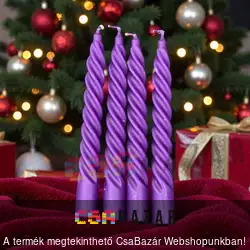 Karácsonyi csavart díszgyertya 4 db-os lila 20 cm