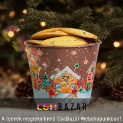 Karácsonyi fém kaspó, vödör 11 x 13 cm - Mézeskalács