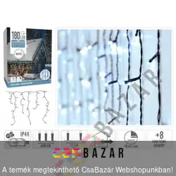 Karácsonyi LED jégcsap fényfüggöny 585 x 52 cm hidegfehér - IP44 - időzítővel - zöld kábel