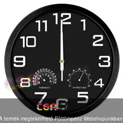 Falióra 34,5 cm fekete számlappal hygro- és thermométerrel