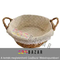 Fonott kosár kerek 26 cm natur - textil béléssel, füllel