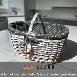 Vesszőkosár bevásárlókosár textil béléssel 46 x 33 cm - fehér