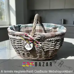 Vesszőkosár bevásárlókosár textil béléssel 46 x 33 cm - szürke